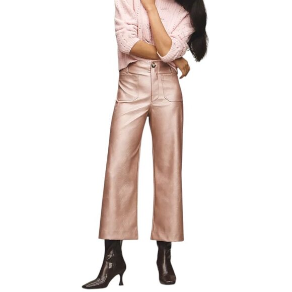 Maeve Pants - Anthropologie Maeve The Colette Crop Wide Leg Pants, Faux Leather, Rose Gold 30